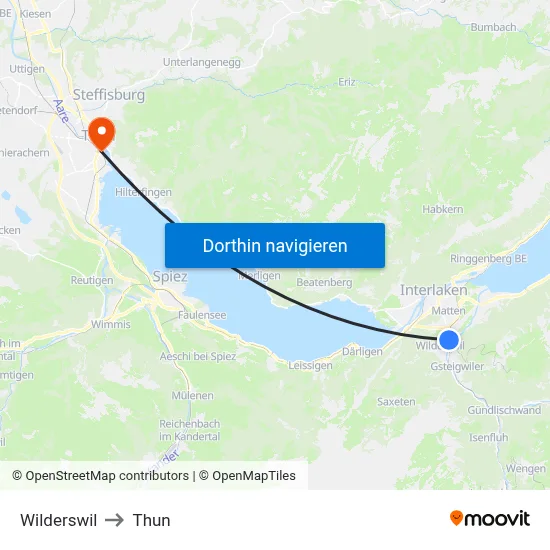 Wilderswil to Thun map