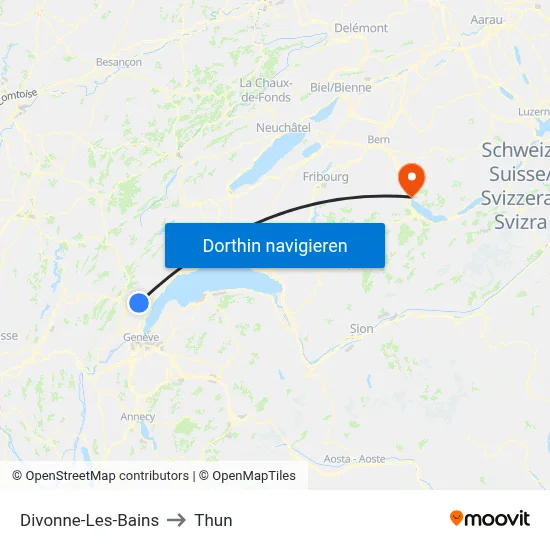 Divonne-Les-Bains to Thun map