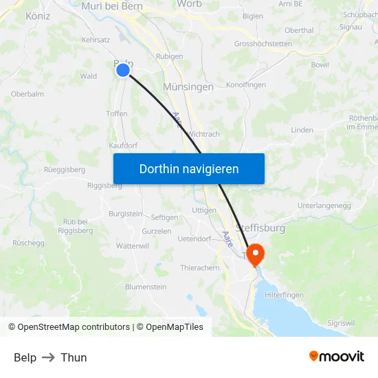 Belp to Thun map
