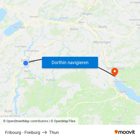 Fribourg - Freiburg to Thun map