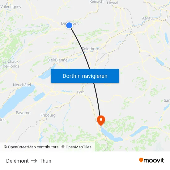 Delémont to Thun map