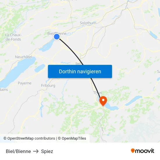 Biel/Bienne to Spiez map