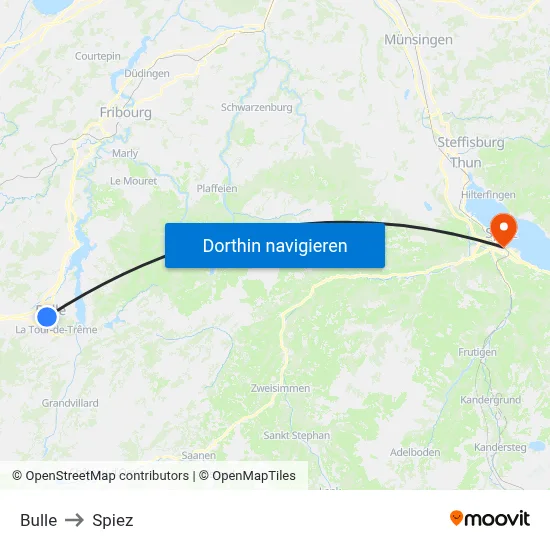 Bulle to Spiez map