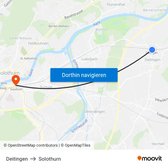 Deitingen to Solothurn map