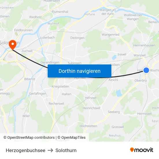 Herzogenbuchsee to Solothurn map