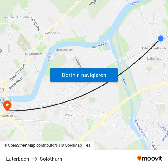 Luterbach to Solothurn map