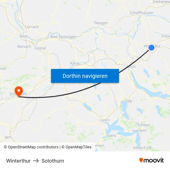 Winterthur to Solothurn map