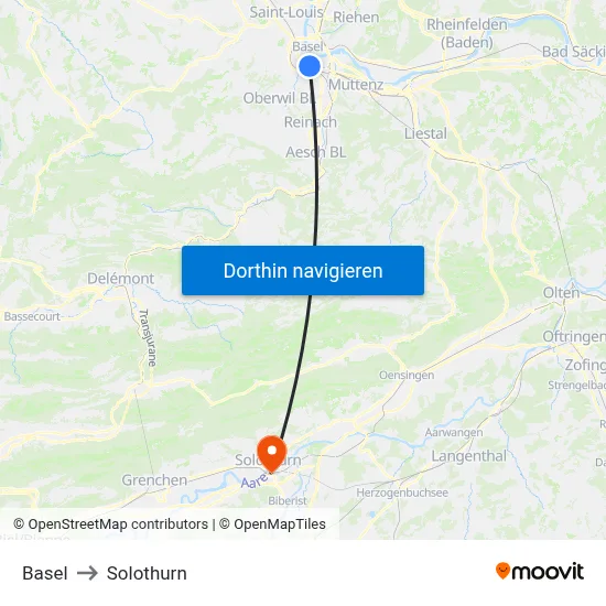 Basel to Solothurn map