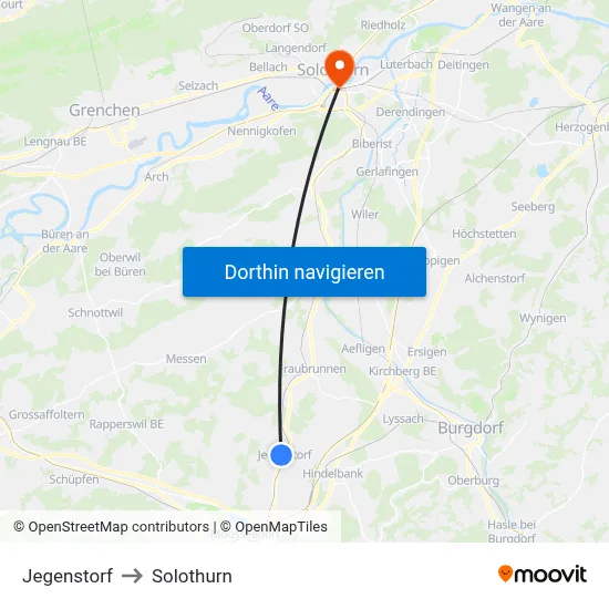 Jegenstorf to Solothurn map