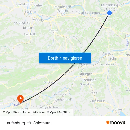 Laufenburg to Solothurn map