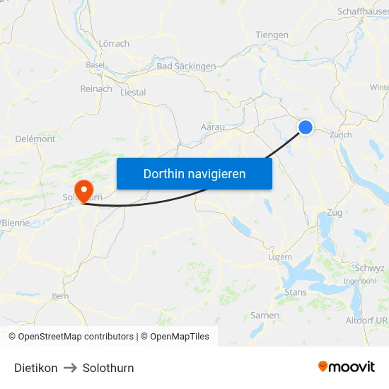 Dietikon to Solothurn map