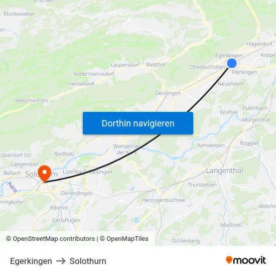 Egerkingen to Solothurn map