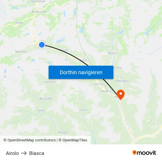 Airolo to Biasca map