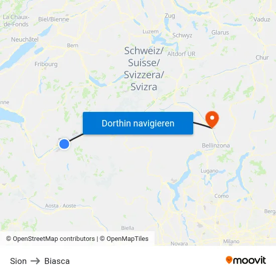 Sion to Biasca map