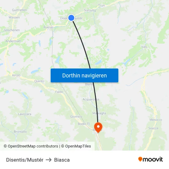 Disentis/Mustér to Biasca map