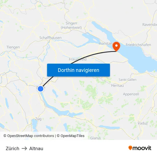 Zürich to Altnau map