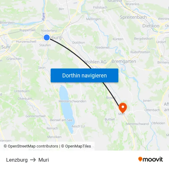 Lenzburg to Muri map
