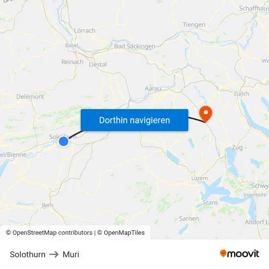 Solothurn to Muri map
