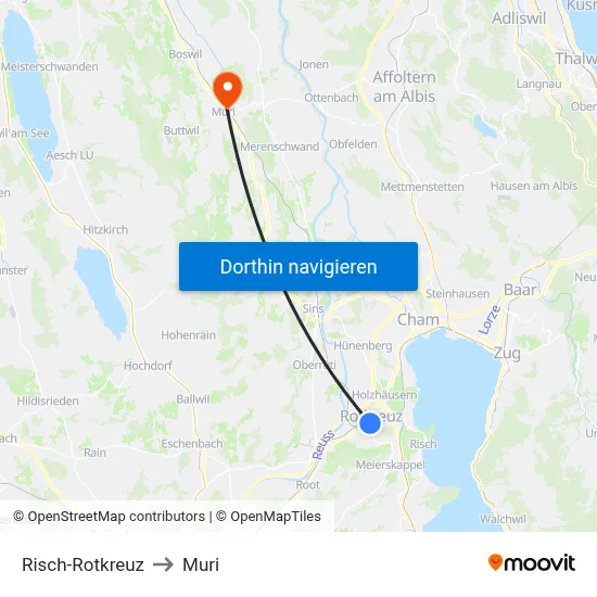 Risch-Rotkreuz to Muri map