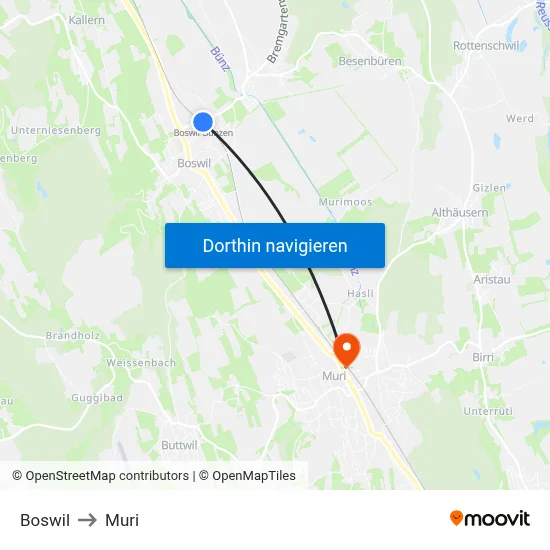 Boswil to Muri map