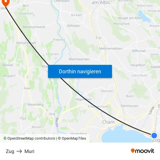 Zug to Muri map