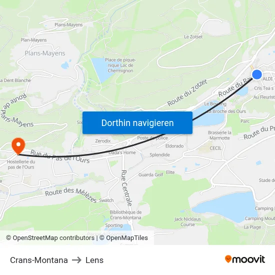 Crans-Montana to Lens map