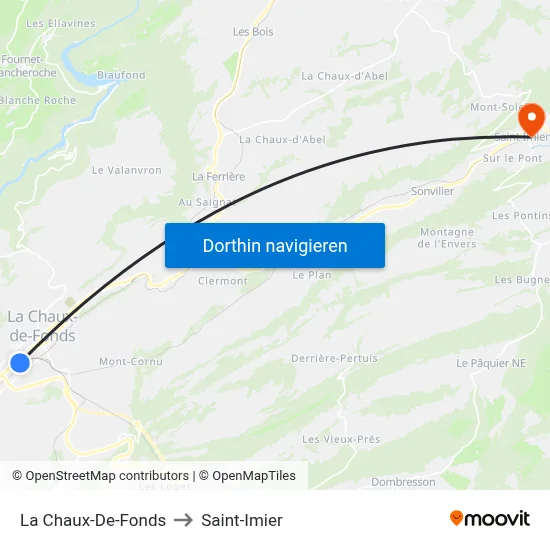 La Chaux-De-Fonds to Saint-Imier map