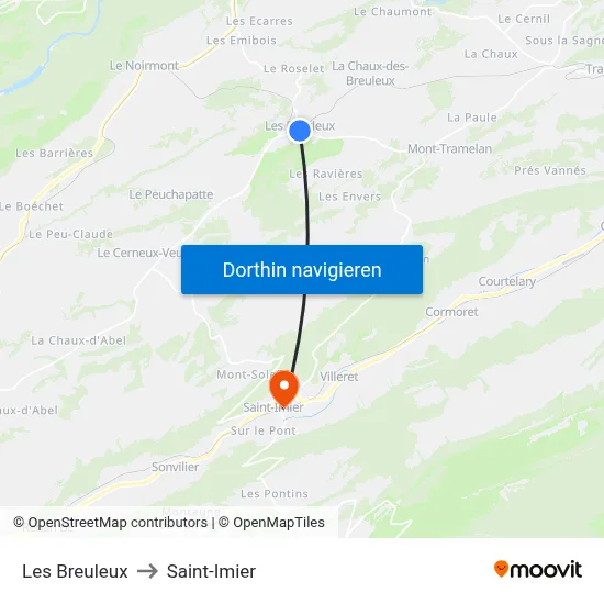 Les Breuleux to Saint-Imier map