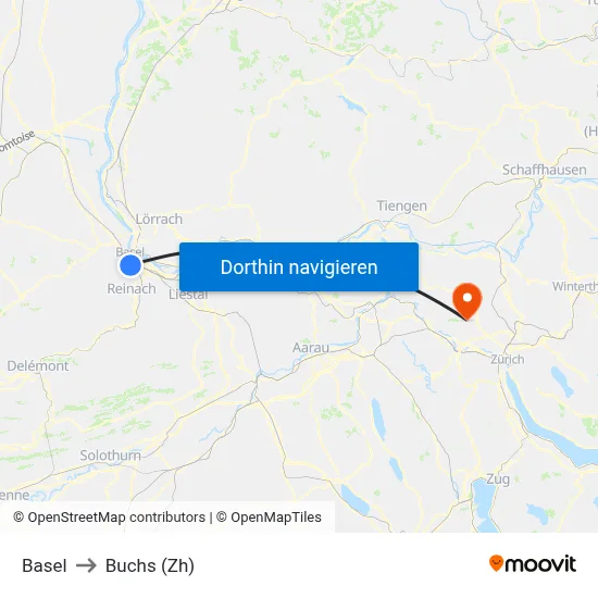 Basel to Buchs (Zh) map