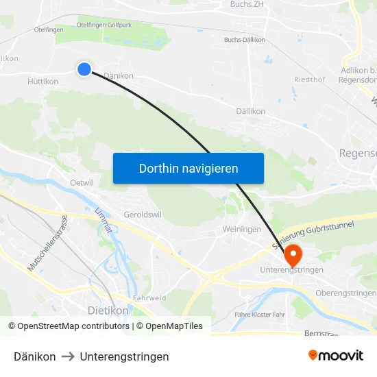 Dänikon to Unterengstringen map
