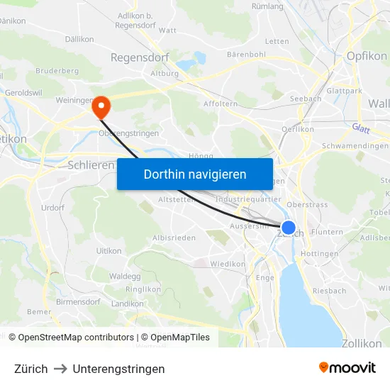 Zürich to Unterengstringen map