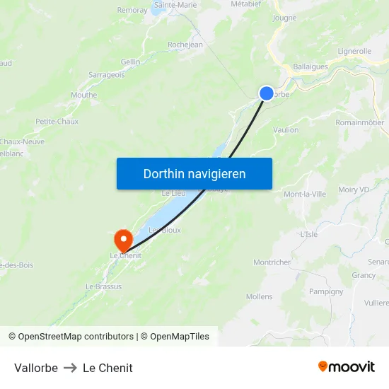 Vallorbe to Le Chenit map