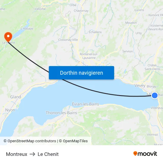 Montreux to Le Chenit map