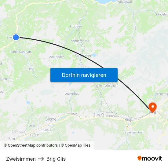 Zweisimmen to Brig-Glis map