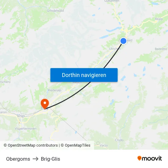 Obergoms to Brig-Glis map