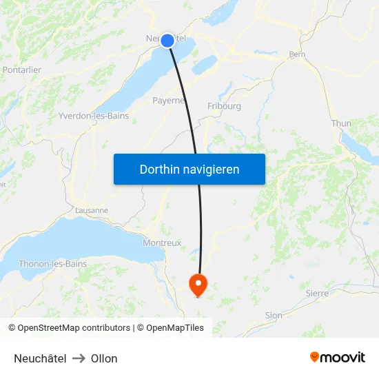 Neuchâtel to Ollon map