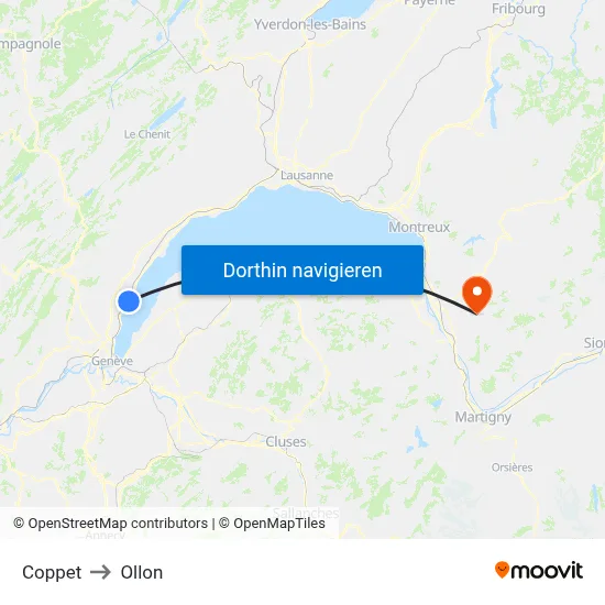 Coppet to Ollon map