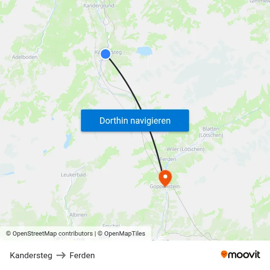 Kandersteg to Ferden map
