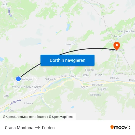 Crans-Montana to Ferden map