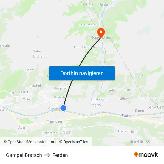Gampel-Bratsch to Ferden map