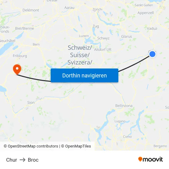 Chur to Broc map