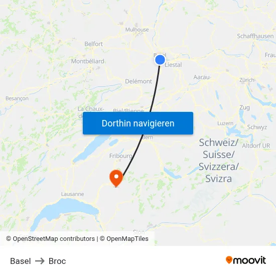Basel to Broc map