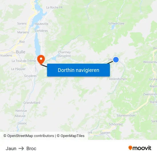 Jaun to Broc map