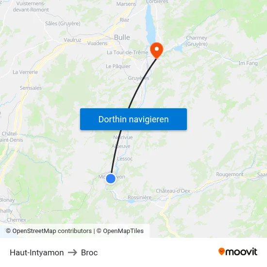 Haut-Intyamon to Broc map