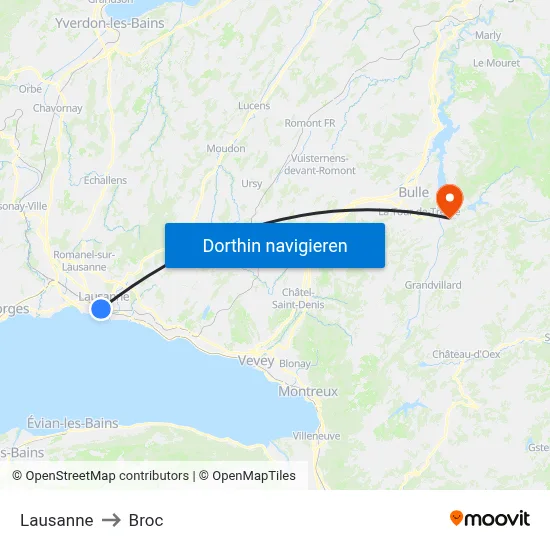 Lausanne to Broc map