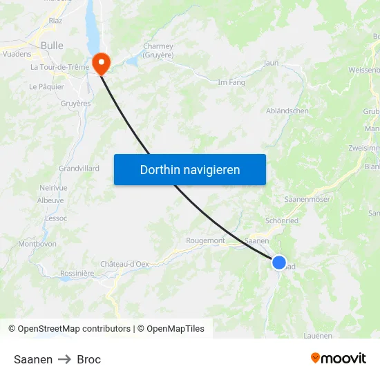 Saanen to Broc map
