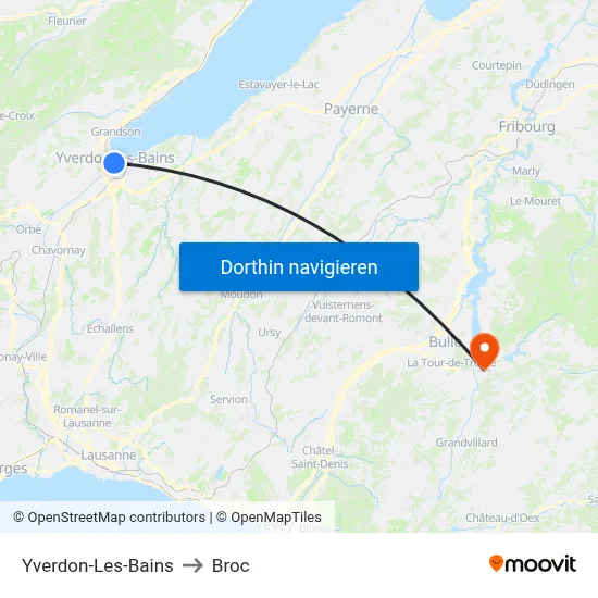 Yverdon-Les-Bains to Broc map