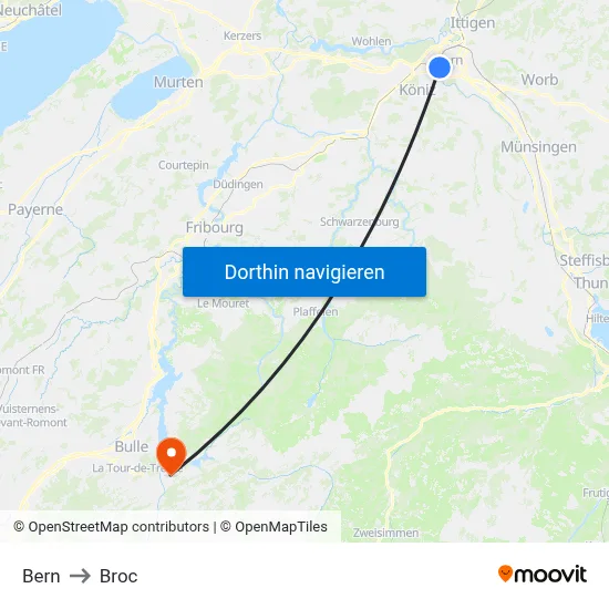 Bern to Broc map