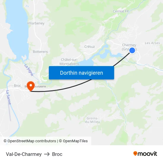 Val-De-Charmey to Broc map