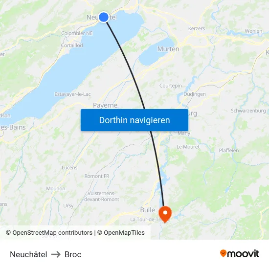 Neuchâtel to Broc map